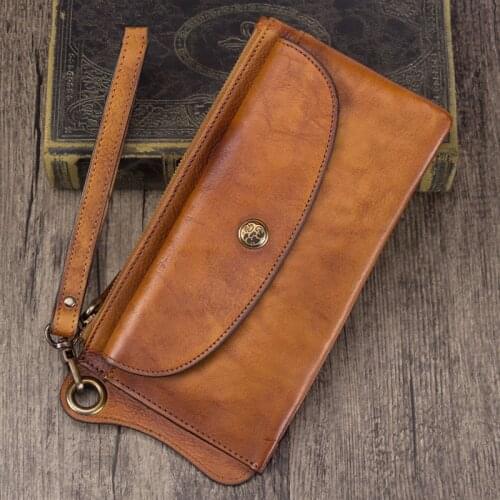 Retro Leather Mens Wallet Card Holder Long Wallets Men Zipper Purse First Layer Cowhide Thin Section Simple Tide 3 fold Male
