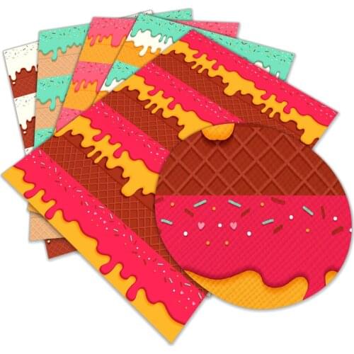 Colorful Ice-cream Print Faux Leather for Sewing Bag Clothing Sofa Car DIY Material 30 cm x 136 cm