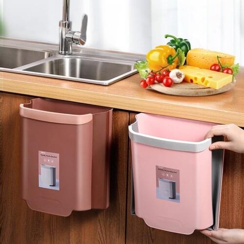 Trash Can Kitchen Desk Trash Can Foldable Car Bedroom Bathroom Toilet Hanging Garbage Bin Wastebasket Wall Mounted 9L