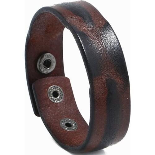 Brown Punk Simple Casual Vintage Genuine Leather Cuff Bangle Male Men Bracelets Fashion Jewelry Wholesale Accessories