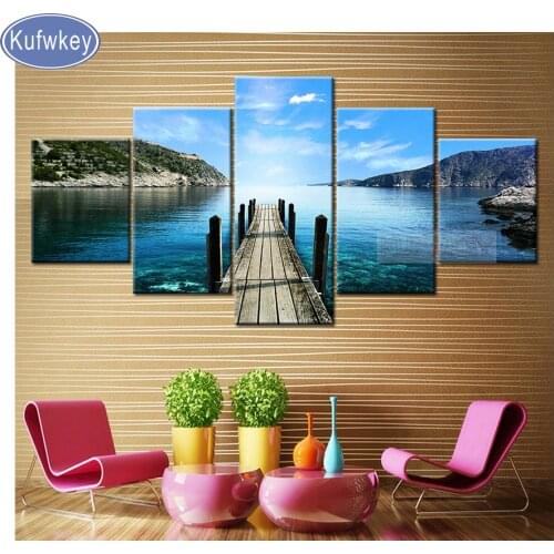 5 pcs,Full Square round diamond 5D DIY Diamond Painting "calm sea surface" diamond Embroidery Cross Stitch Rhinestones pictures