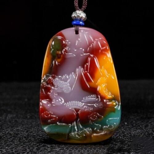 Natural Chinese Jade Smoky Gray Hand-carved Landscape Pendant Fashion Jewelry Men and Women Blue and White Necklace PopularGifts