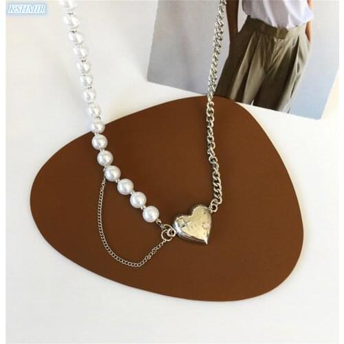 Kshmir 2021 Korean New Pearl Stitching Love Necklace Fashion Temperament Versatile Clavicle Chain Necklace Womens Jewelry