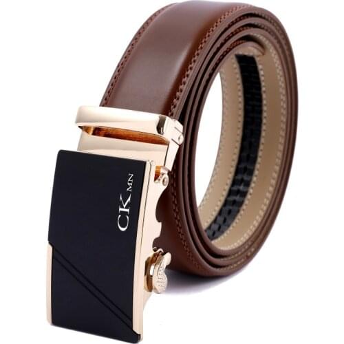 New Top Quality Fashion Automatic Buckle Cow Leather Belt Men Genuine Brown Luxury 100% COW Leather Belts