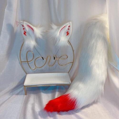 MMGG New Hand Made Gumiho Blood Totems Fox Wolves Wolf Ears Hair Hoop Hairbands Headwear Tail For Halloween Christmas Costume