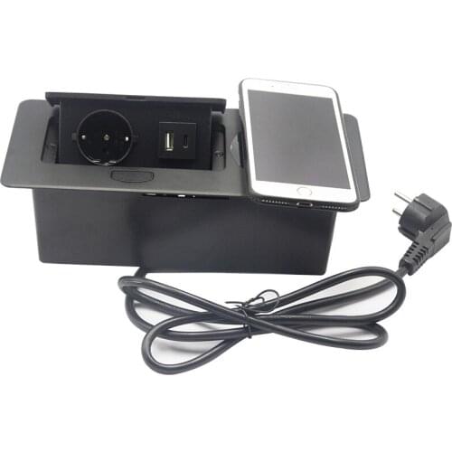 Office Meeting Room Damping Popup Desktop Electric Socket USB 5V 2.1A Type-C Charging Port Embedded Desk top Sockets