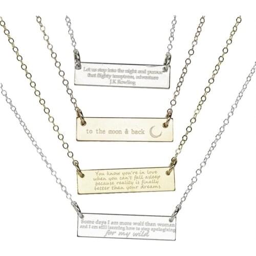 Custom Name Necklace Inspirational Engrave Stainless Steel Pendant Rectangular Stamped Clavicle Personalized Jewelry Love Gift
