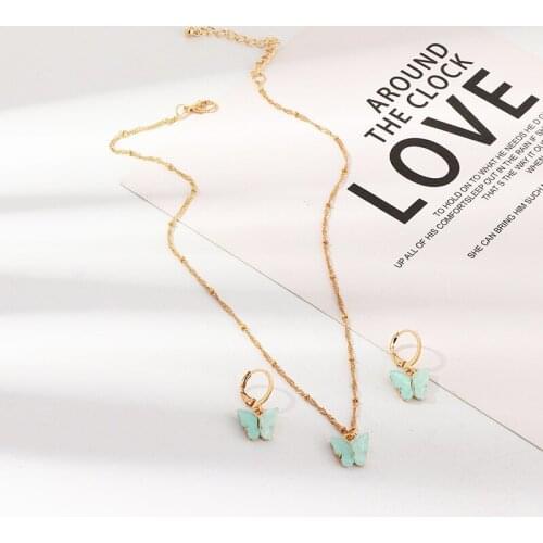 2020 New 2pcs/set Necklace Earrings Butterfly Necklace Earring Jewelry Girls Gift Jewelry Jewelry Earring and Necklace Set