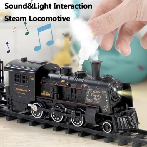High Simulation Smoking Steam Spray Alloy Steam Train With sound light Driving Big Trailway DIY Assembly Building Block Railway