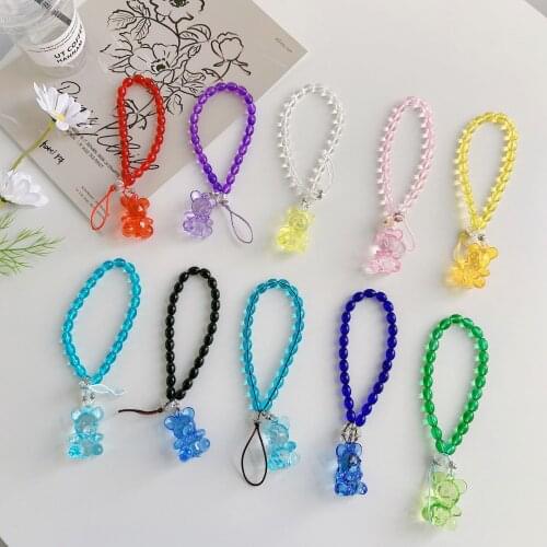 Crystal bear hand-made Phone straps lanyards for keys color mobile phone lanyard chain crystal short wrist strap for girl gift