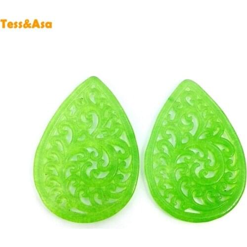 Natural Green Jade Slice Earrings Pendant Necklace Carved Flower Hollowed-Out Work water drop Jewelry Amulet For Women DIYMaking