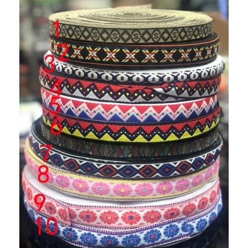Wide 1-2cm 45yards/lot Polyester Woven Jacquard Ribbon Geometric national style for hat curtain and clothing accessory LS-5364