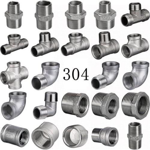 1/2" 3/4" 1 BSP Thread Tee Elbow Docking Hex Nipple Threaded Reducer Pipe Fitting 304 Stainless Steel