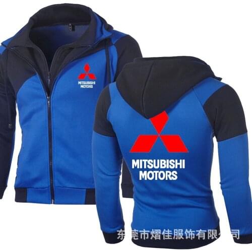 New Spring Autumn Mens Mitsubishi Motors Hoodies Fashion Double Zipper Patchwork Long Sleeve Jacket Hip Hop Harajuku Clothing