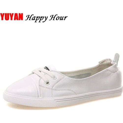 100% Genuine Leather Shoes Women Flat Causal Shoes Soft Comfortable Fashion Brand Cowhide White Shoes Womens Flats A061