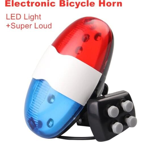 6 LED Loud Bike Hron Electronic Bicycle Bell Police Light Loud Siren Sound Trumpet Cycling Horn Multifunctional Bicycle Bell