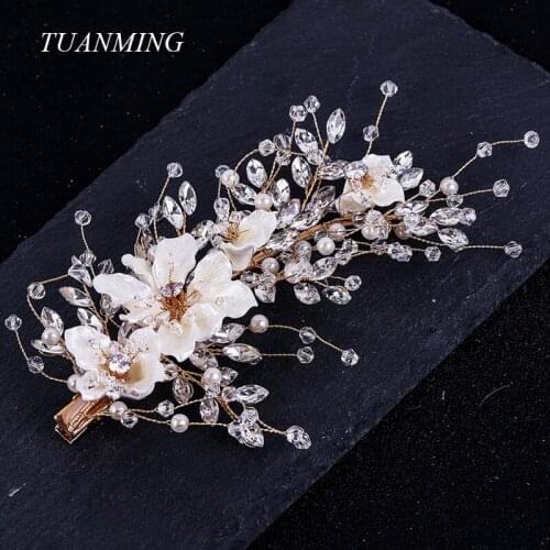 Vintage Gold Pearl Wedding Bridal Hair Accessories Handmade Crystal Hairgrips Hair Clips For Pageant Party Women Head Jewelry