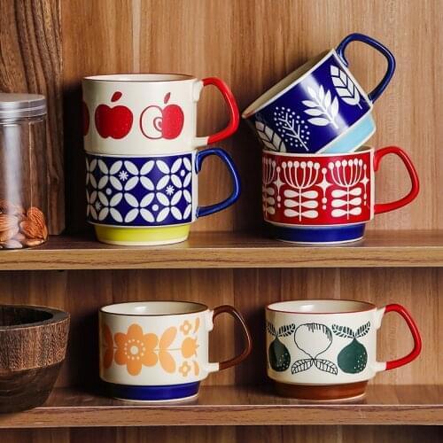 Japan Vintage Ins Ceramic Hanging Ear Print Coffee Mug Stackable Creative Mug Couple Breakfast Milk Mug