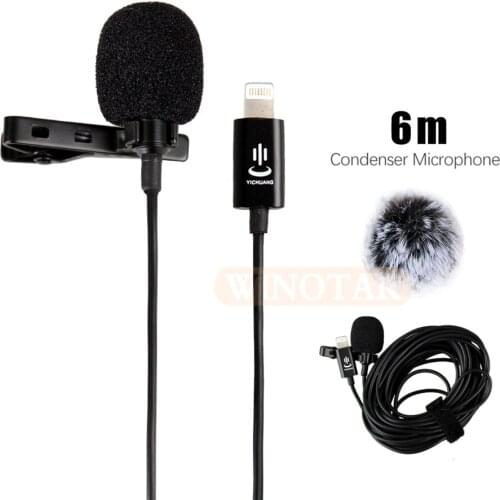 YC-LM22 6m Professional Lavalier Lightning Microphone for iPhone XS X/8/8 Plus/6/7 Plus iPad 4/3/2 iPad Pro iPad Air 2 iPod Touc