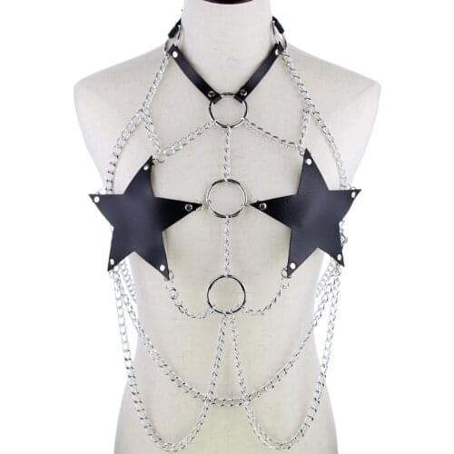 Star Chain Harness Body Chain Bra Goth Punk Rock Emo Metal Women Body Jewelry Summer Accessories Festival Fashion Rave Outfit