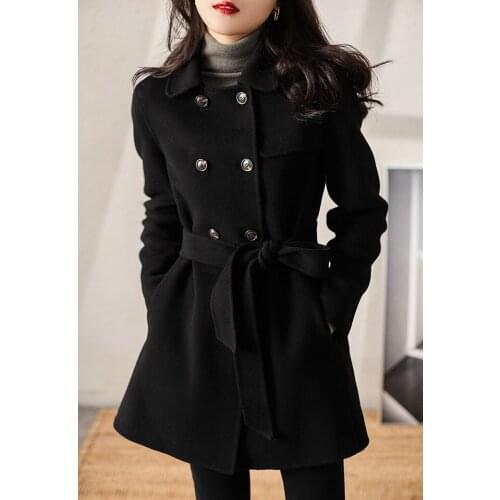 Long Wool Cashmere Handmade Double-sided Windbreaker Overcoat Female