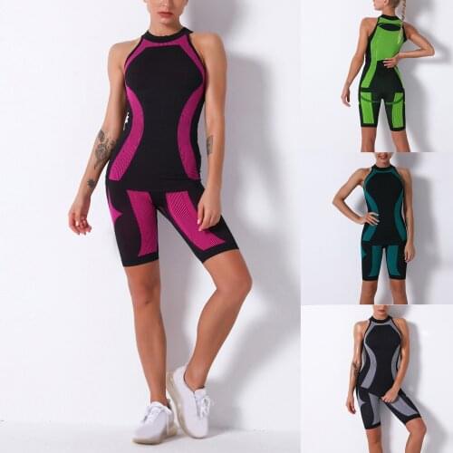 WomenS Clothing Running Skin Care Sets Home Suit Women Seamless Striped Yoga Wear Two-Piece Outdoor Sports Vest Shorts Set