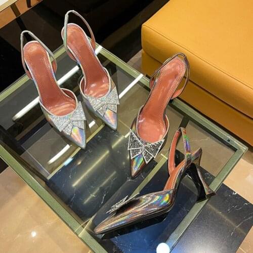 Womens Shoes Fashionable Rhinestone Sping Sandal Butterfly Clasp Slippers Wine Glass Heel Pointed Sandals