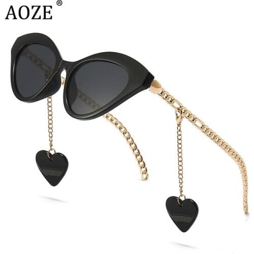 Sexy Fashion Cool Unique Women Cat Eye Style Sunglasses With Gold Metal Chain Vintage Brand Design Sun Glasses Shades 0978