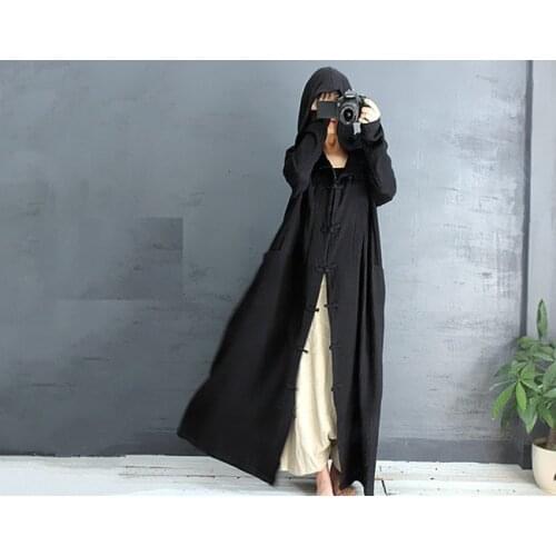 2020 New Arrival plate buttons ultra long with a hood long-sleeve trench Womens cardigan 17390-4