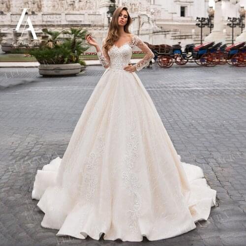 LelaAcra Sweetheart Wedding Dress 2021 Long Sleeve Lace Bridal Gown A-Line Vintage Princess S135 Plus Size Vestido De Novia