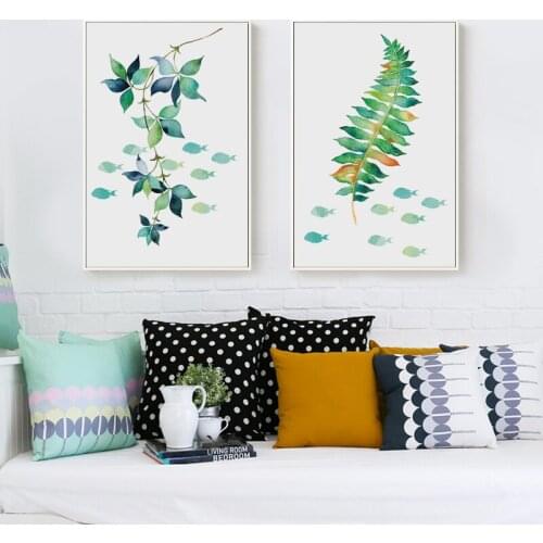 07G Abstract Watercolor Plant Leaf Fish A4 A3 Canvas Art Painting Print Poster Picture Wall Living Room Home Decoration Murals