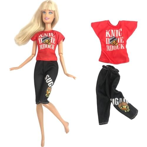 1 Set Duck Pattern Red Split Yoga Suit Shirt Casual Party Style Costume For Barbie Doll Girl Accessories