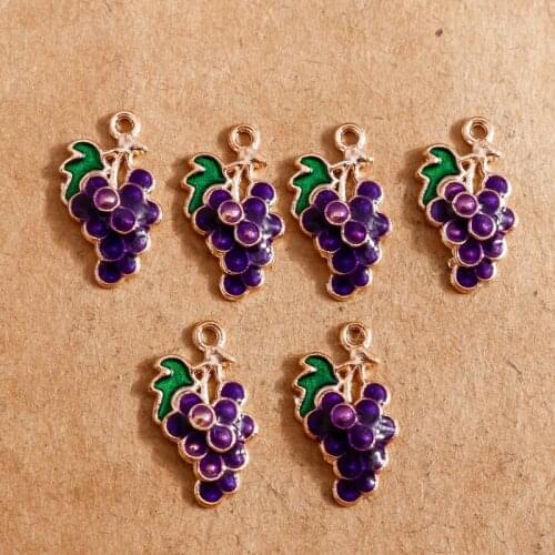 10pcs 9*17mm Enamel Raisins Grapes Fruits Charms Earring Pendants Bracelets Necklace Charms for Jewelry Making DIY Accessories