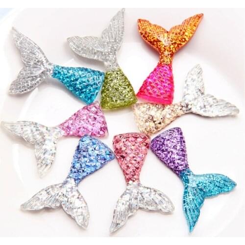 10pcs Resin Accessories Mermaid Tail Phone Case Diy Accessories Keychain Earrings Diy Fish Tail Pendant Material Party Decor