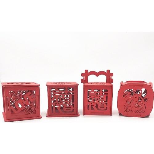 100 sets Chinese wood red wedding candy box Laser cut wedding box Party decoration