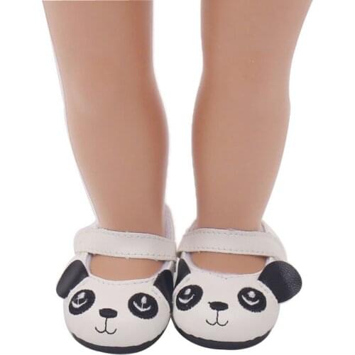 18 inch Girls doll shoes Cute panda shoes cartoon shoe PU American newborn shoe Baby toys fit 43 cm baby dolls s103