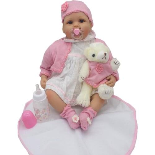 22 Inch 55CM Reborn Doll Soft Vinyl Baby Pink Cloth Body Blue Eyes Magnetic Pacifier Toy Set For Children 3-12 Years Old