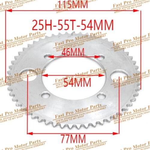 25H 55T 54MM Rear Sprocket Chain Wheel For 43cc 49cc Minimoto Moped Scooters 2 Stroke Engine Pocket Bike Mini Quad ATV