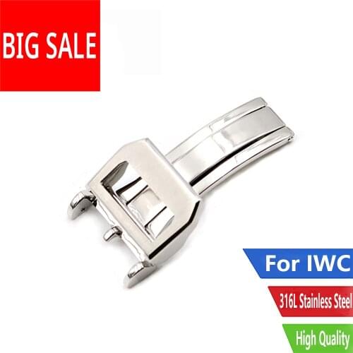 ARLYWET 18mm Watch Band Deployment Clasp Strap Buckle Stainless Steel Silver Watch Accessories For IWC