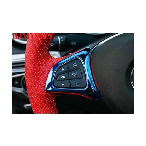 BJMYCYY 2PCS/SET Automobile steering wheel button metal decoration frame For Mercedes Benz A C class GLA CLA GLC