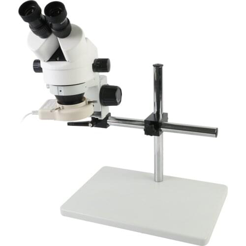 Continuous Zoom 7-45X Binocular Stereo Microscope WF10X/20 Eyepiece 56 LED Ring Light Big Size Boom Stand Industrial Microscope
