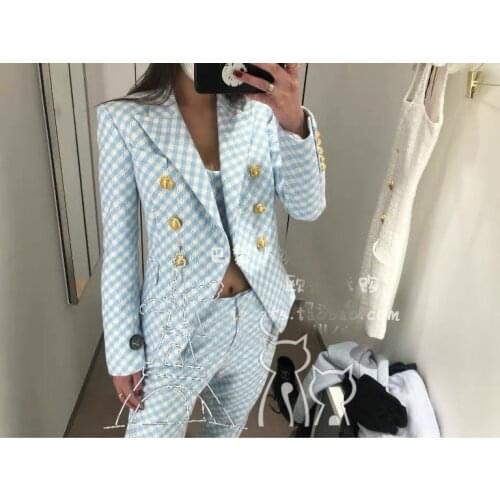 2021AW Autumn Luxury Women High Quality Double Breasted Plaid Blazer Ladies Fashion Chic Coat 2 Color Gdnz 5.22