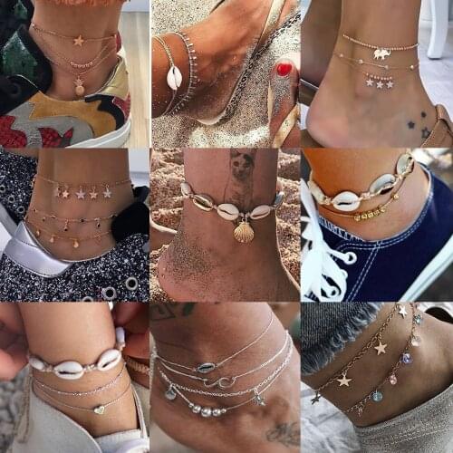 Bohemian Star Shell Ankle Bracelet On Leg Foot Jewelry Simple Shell Anklets for Women Beach Charm Boho Accessories Mujer
