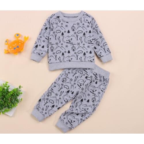Baby Sweater Suit, Long Sleeves + Trousers, Cartoon Print Casual Style Loose Version Clothing