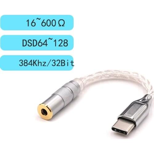 DYKB 8 Cores Sterling Silver type-C to 2.5mm 4.4mm 3.5mm cable Android Adapter HIF ES9280c Pro decoding DAC headphone amplifier