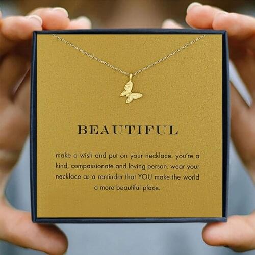 Icareu Romantic Fly Butterfly Pendant Necklace With Wish Card Gold Chain Women Clavicle Choker Necklaces Box Gift New Listing