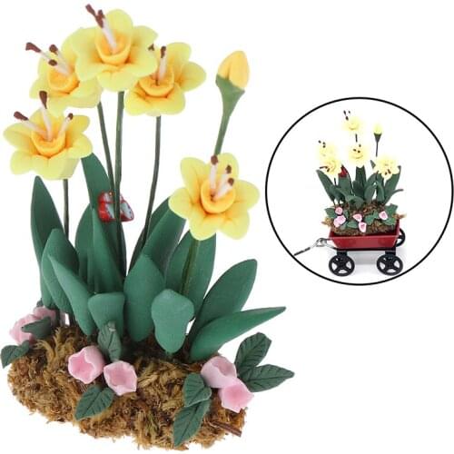 Artificial 1/12 Dollhouse Flower Miniature Exquisite Green Plant Ornament Decor Doll House Accessories Toys for Children Parts