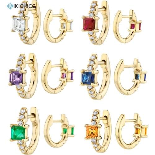 Kikichicc 925 Sterling Silver Gold 8mm White Zircon CZ Huggies Hoops Small Earrings Rock Punk Crystal Luxury Jewelry