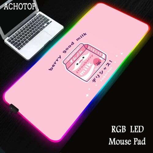 Strawberry Milk Custom Cute Gaming Accessories Light Led Mouse Pad with Backlight 90x40cm Mousepad Anime Rgb Gamer Mats for Pc