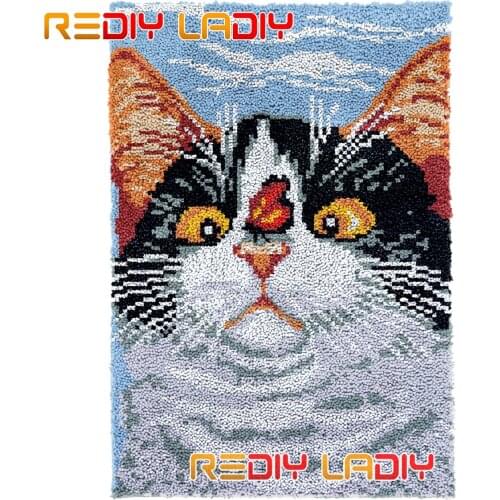 Latch Hook Rug Cat with Butterfly Plush Wall Hangings DIY Carpet Rug Chunky Yarn Arts Cushion Crocheted Floor Mat Hobby & Crafts